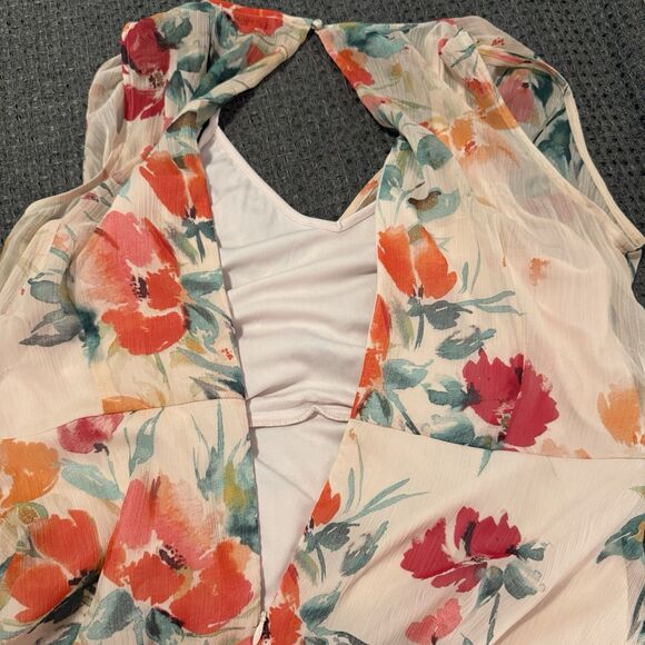 Calvin Klein Floral Chiffon High Low Dress Pink Multi Size 14 Excellent - Picture 8 of 9